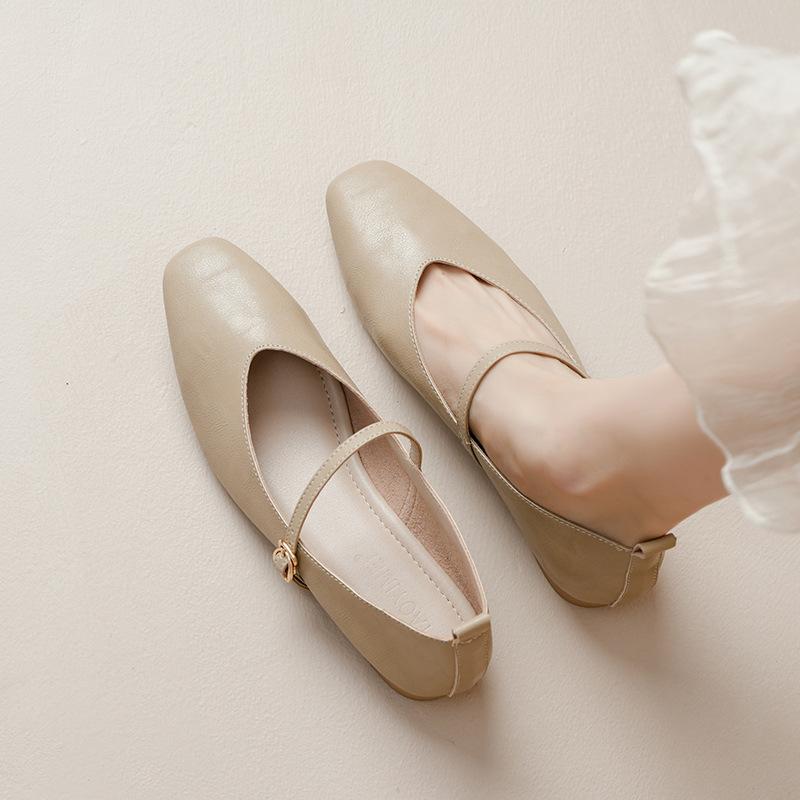 Kožené babičkovské boty na silném podpatku s páskem Mary Jane, francouzská čtvercová špička, dámské boty na středním podpatku, nové jarní a podzimní univerzální dámské boty