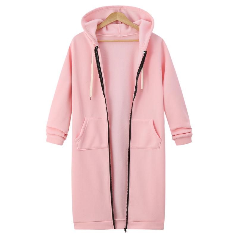 Felpa con cappuccio da donna autunnale e invernale di media lunghezza, taglia forte, tinta unita, casual, calda, cappotto