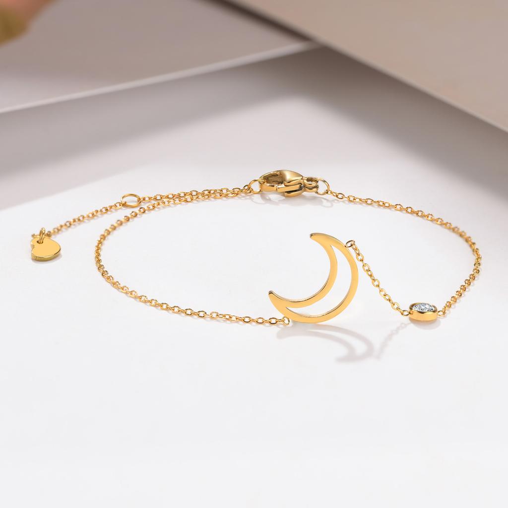 Women Chain Bracelets, Sun Moon Star Heart Geometric Triangle Charms Bracelet, Adjustable Gold Color Stainless Steel Jewelry