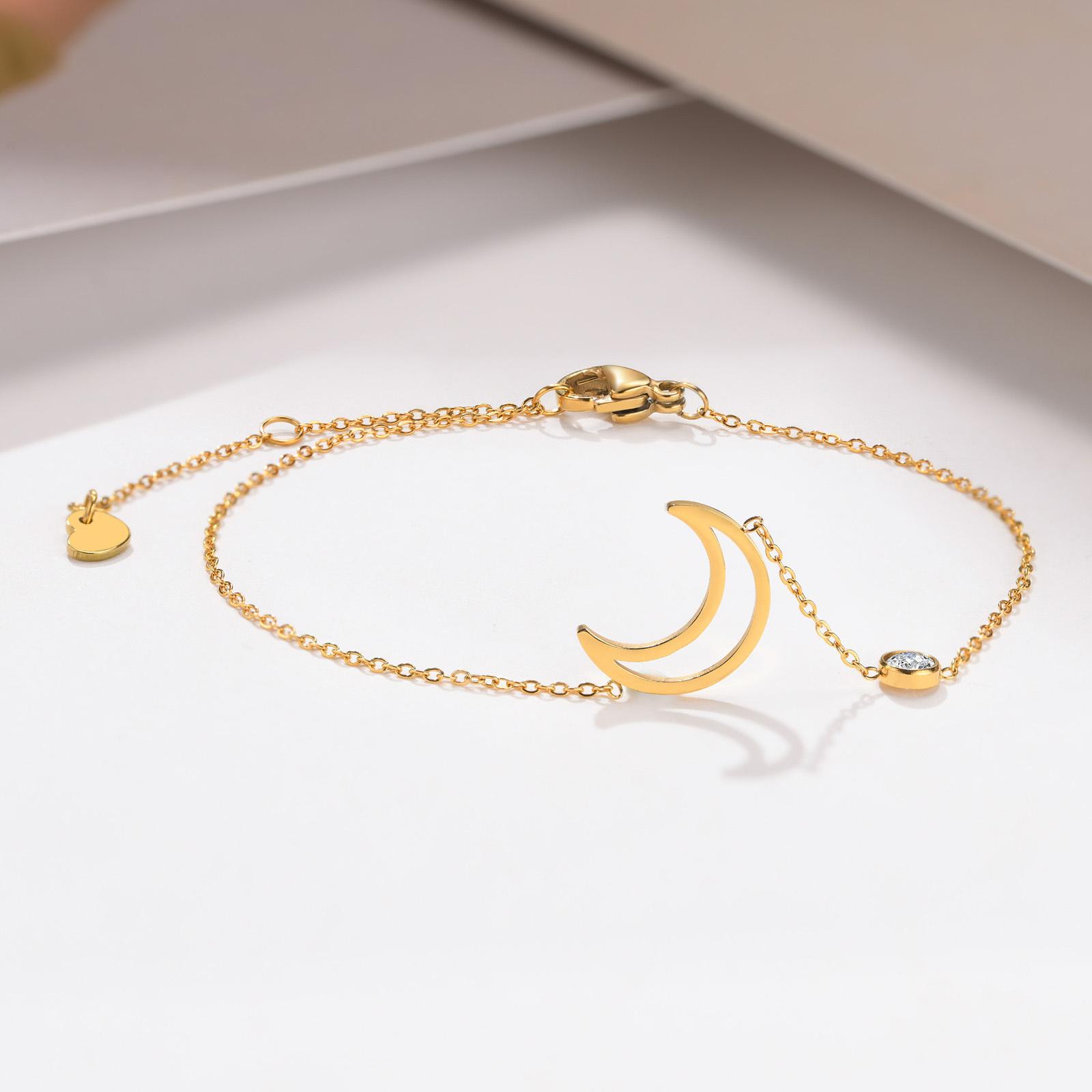 

Women Chain Bracelets, Sun Moon Star Heart Geometric Triangle Charms Bracelet, Adjustable Gold Color Stainless Steel Jewelry