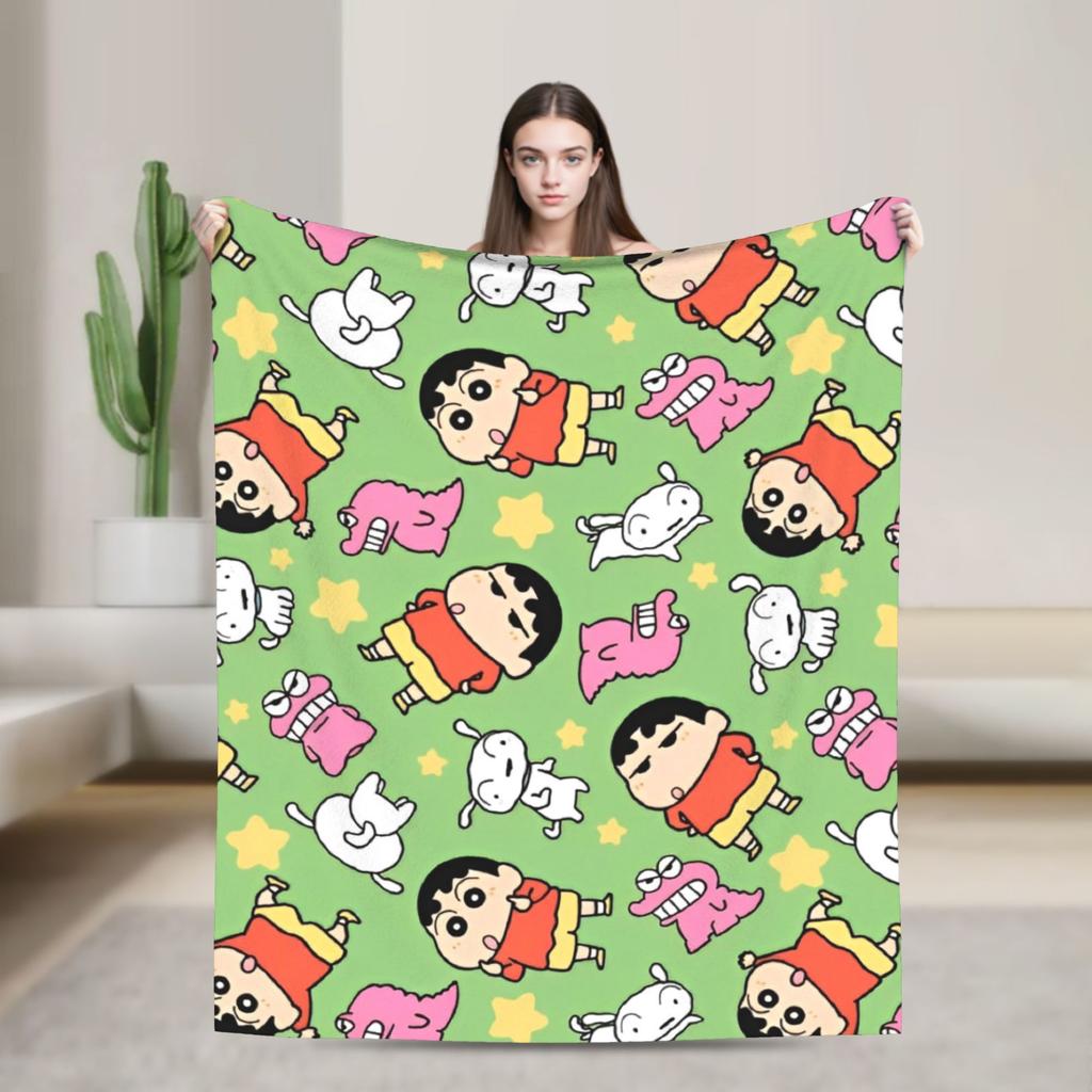 Cute Cartoon Crayon Shin-chan Blanket  Wool Funny Breathable Throw Blankets for Home Textile Decor