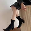 Short Boots for Women with Pointed Toes and Thick Heels for Autumn and Winter New Back Zipper Comfortable Naked Boots for Women
