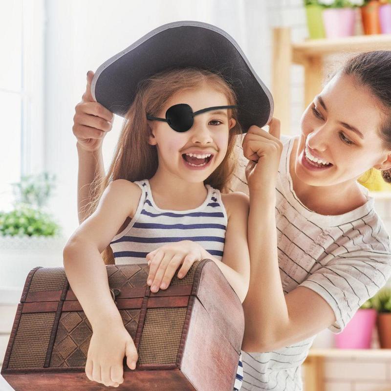 Pirate Eye Patch Unisex Black Single Eye Patch Eyepatch One Eye Adjustable Soft Eye Patch Kid Adults Pirate Cosplay Costume
