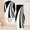 Women Plus Size Two Piece Set Round Neck Sleeveless Bodycon Dress Three Quarter Sleeve Open Front Cardigan Black White Floral Printed