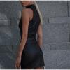 Fashion PU Leather Mini Dress Women Elegant Stand Collar Bodycon Short Party Dress Female Sexy Slim Sleeveless Evening Vestidos