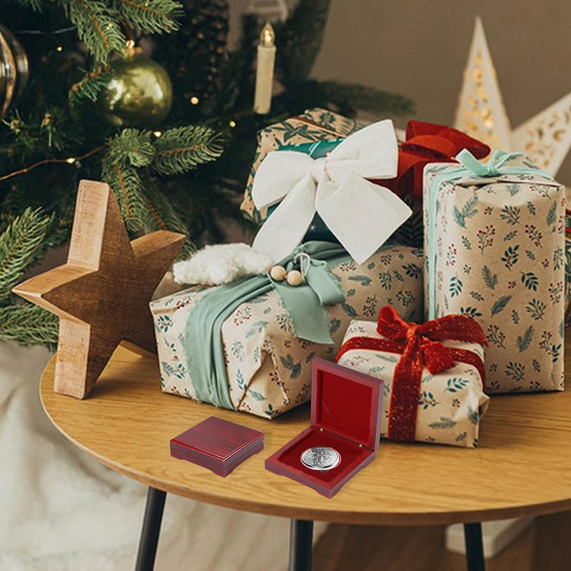 Kompaktowy Medal Pamiątkowy Drewniane Pudełko do Przechowywania z Wykończeniem Palisandrowym Vintage Prezentacyjne Pudełko na Monetę Wyzwań