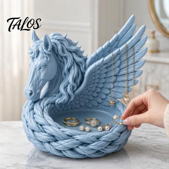 Entryway Catchall Tray 3D Printed Pegasus Jewelry Organizer Bowl, Winged Horse Trinket Tray, Elegant Small Item Storage Bowl Sculpture Desktop