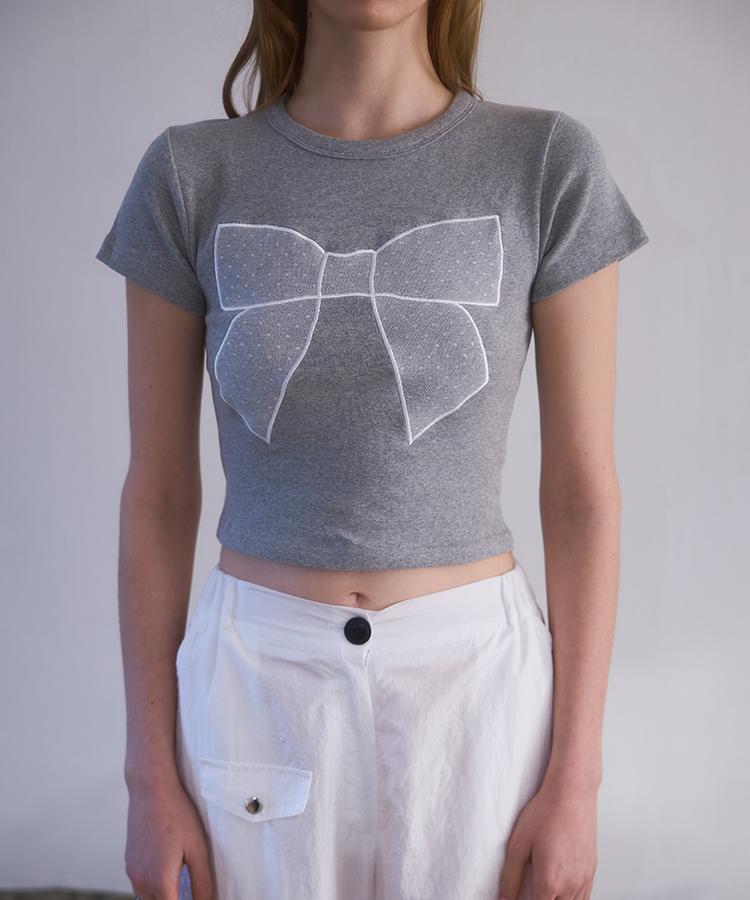 ROSEFRANTZ Lace Ribbon T-Shirt [Gray]