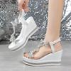 Fashion Fashion Crystals Womens Shoes Butterfly Wedges Sandals Women Summer Chunky Platform Elastic Band Sandles Woman Pearls High Heels
