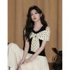 Off-Shoulder Bowknot Color Block Knit Tee