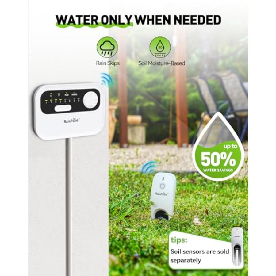 8 Zone Local Weather-Based Smart Irrigation Controller with WiFi for Yard and Lawn Durable Plastic Gray Auto Schedule Adjustmen