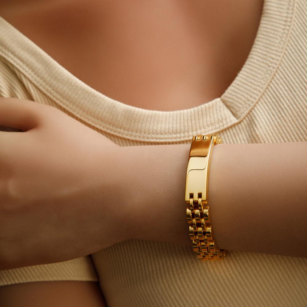YF8124 Simple Metal Thickened 10MM Watch Strap Bracelet Mens Womens 18k Gold Plated Waterproof Stainless Steel for Party