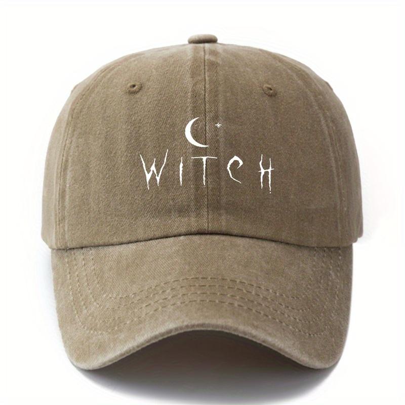 StoffHerstellung Unisex WITCH Baseballkappe Geeignet für Halloween Vintage Gewaschen Gebogener Schirm mit WITCH Sternen Print Leichtgewicht