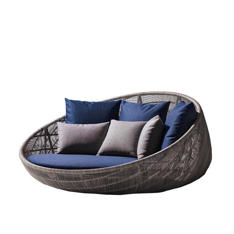 Round Rattan Outdoor Sofa Bed for Patio, Terrace, or Poolside Lounge