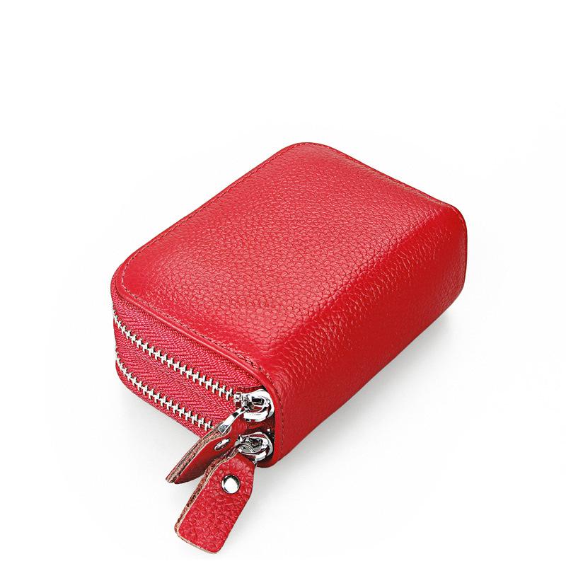Anti-Magnetic RFID Cowhide Accordion Card & Coin Holder - Korean Style