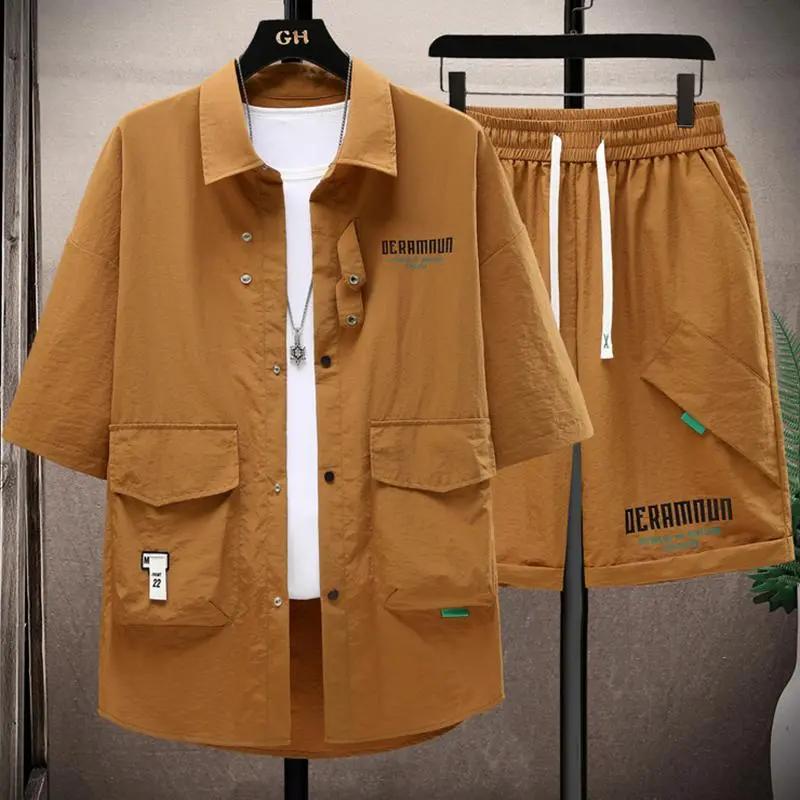 Men's Summer Handsome Workwear Suit Youth Short-sleeved Shirt + Shorts Casual Two-piece Set