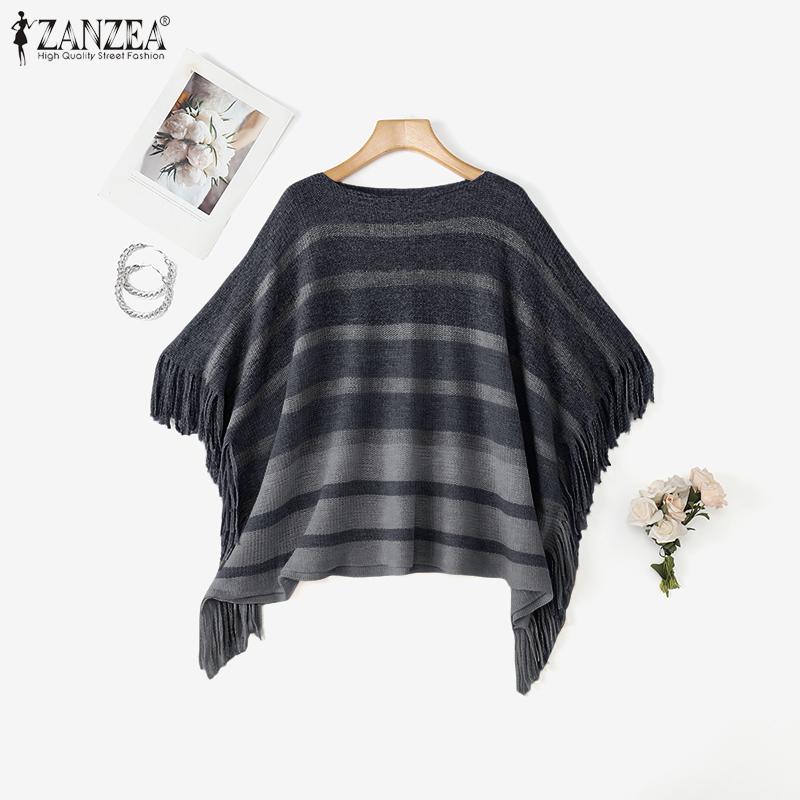 ZANZEA Women Scoop Neck 34 Sleeve Striped Casual Loose Irregular Knitted Sweaters One Size 2250₽