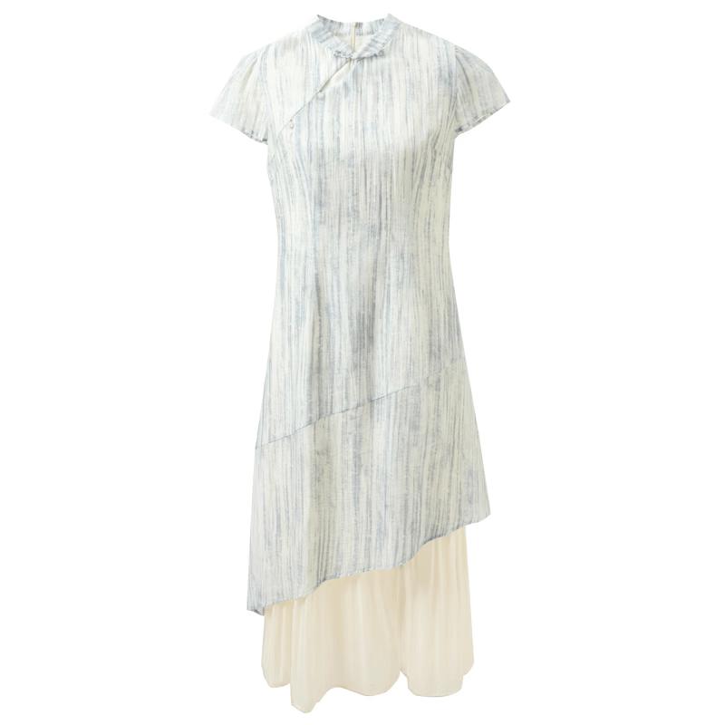 

Sancai 2026 Summer New Chinese Style Faux Two-Piece Long Dress M