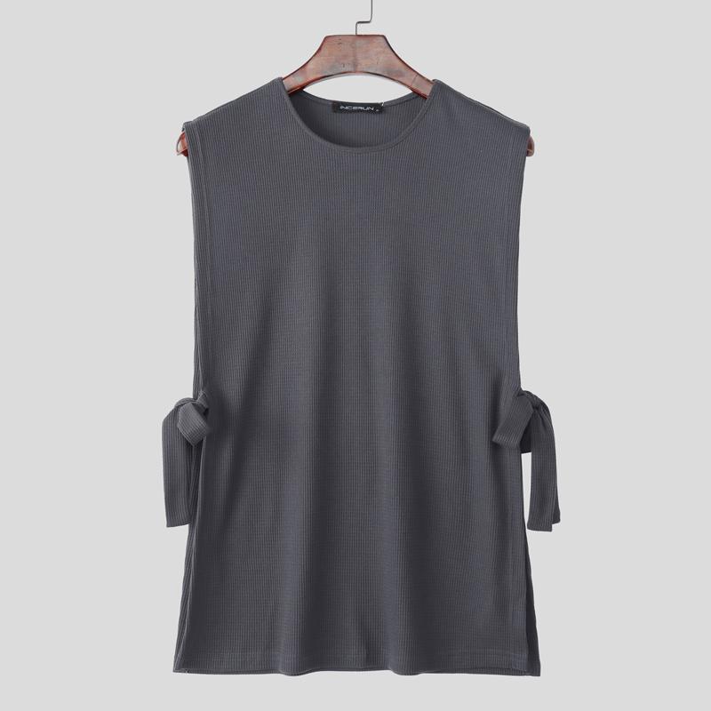 INCERUN Sommer Herren Ärmellos Einfarbig Seite zum Schnüren Lässig Textur Lange Tanktops