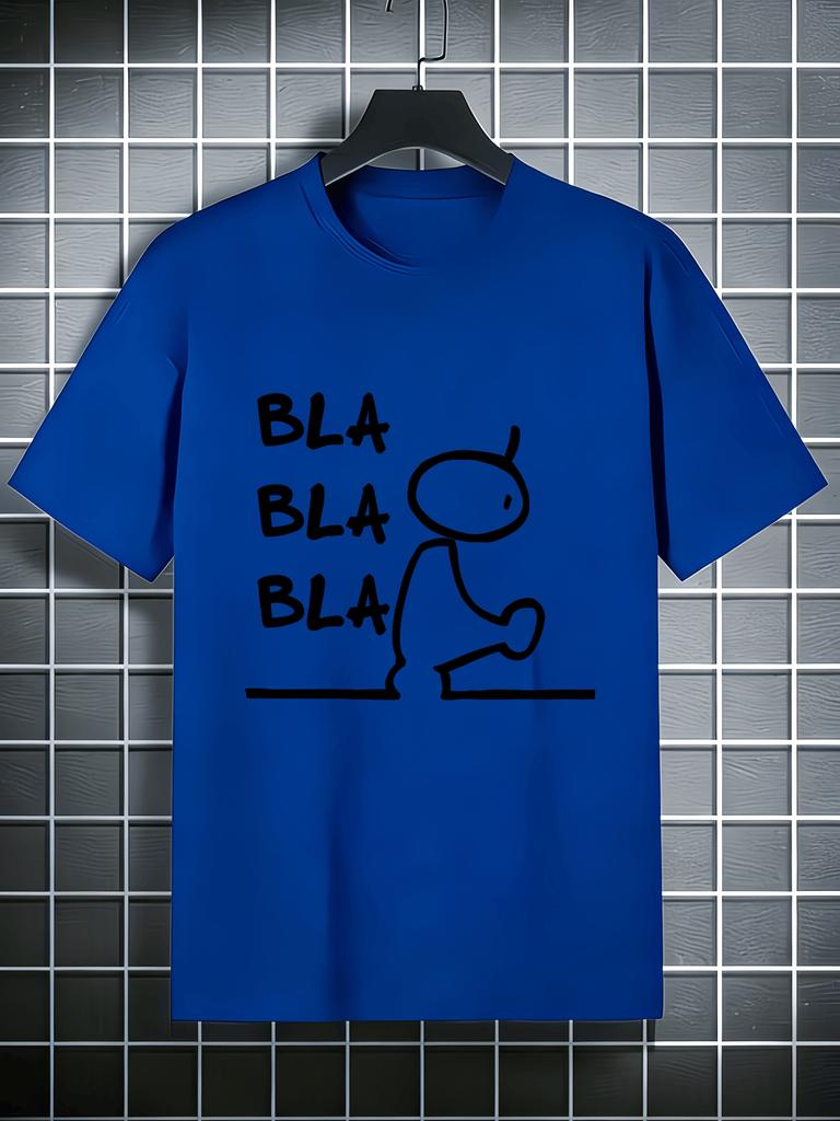 Unisex Red Crew Neck Tee Stick Figure Bla Bla Text Print Oversized Short Sleeve Unisexs Summer Streetwear Casual Daily Basic Wear Top