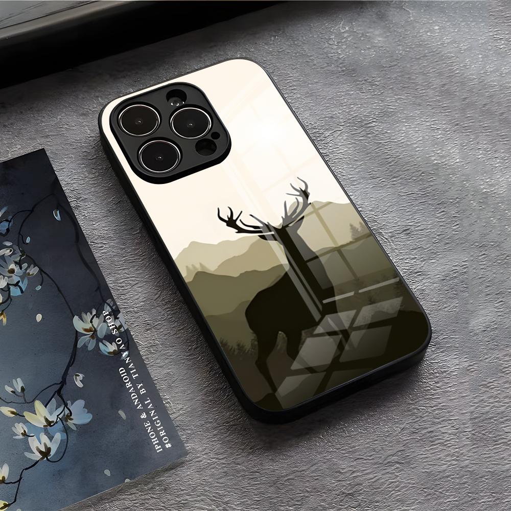 E-Elk Reindeer Phone Case For IPhone 17 Air 16 E Pro Max 15 14 13 Mini 12 Pro 11 Max Plus Black Glass Cover