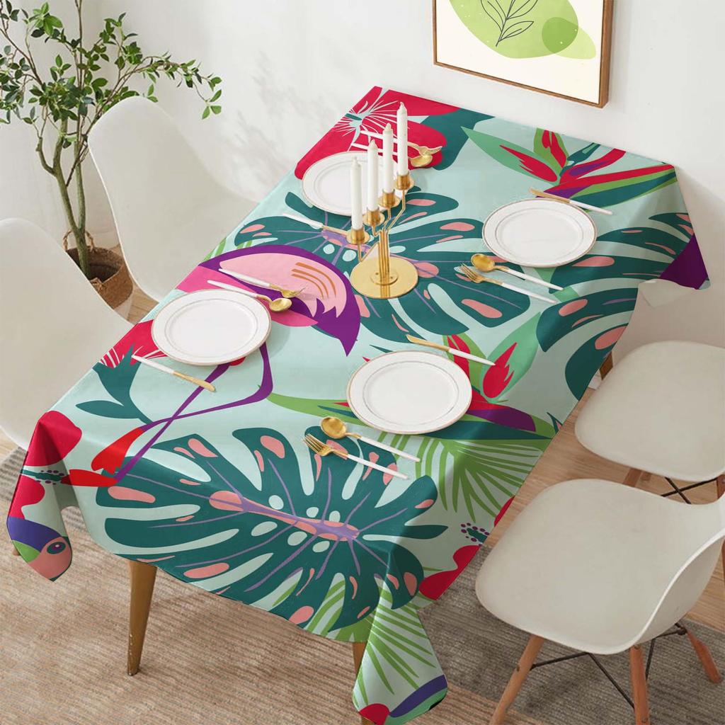Tropical Flamingo Rectangular Polyester Tablecloth for Dining and Coffee Tables