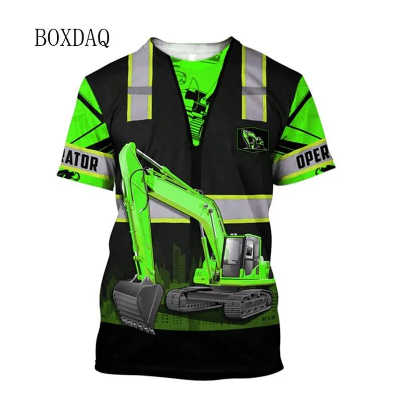 Escavatore Stampa Digitale HD 3D T-shirt Estiva da Uomo Attrezzo Tendenza Street Girocollo Vestibilità Perfetta Taglia Grande Top Manica Corta