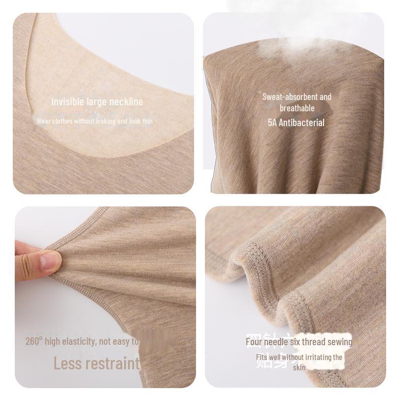 Unisex German Wool Thermal Underwear: Silk Cashmere Seamless Heated Vest, Plus Velvet, Thick and Warm for Autumn and Winter.
