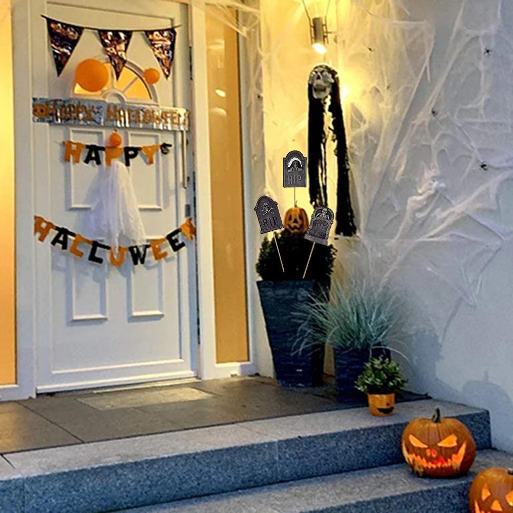 8pcs Paper Halloween Tombstone Cupcake Toppers Scary Cake Sign Graveyard Cake Picks Ghost Festival