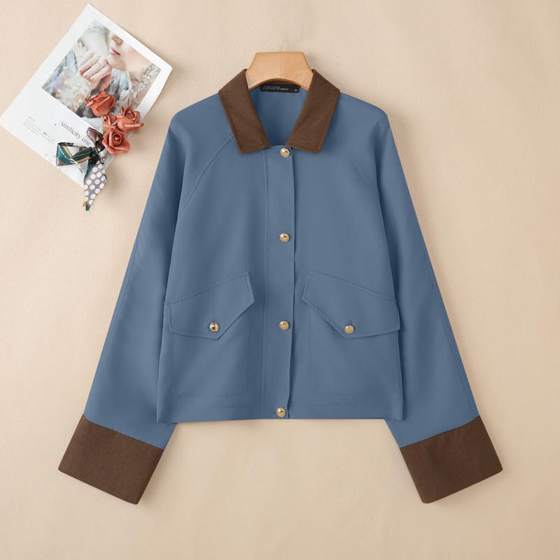 ZANZEA Women Splice Turn Down Collar Casual Long Sleeve Blouse