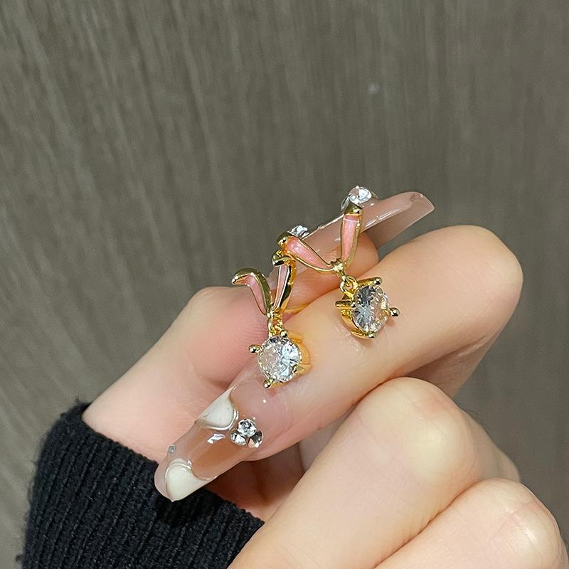 Rabbit Stud Earrings Year Of The Rabbit Zircon Niche Design Earrings Female Cute Simple Personality Rabbit Ears New Year Earrings