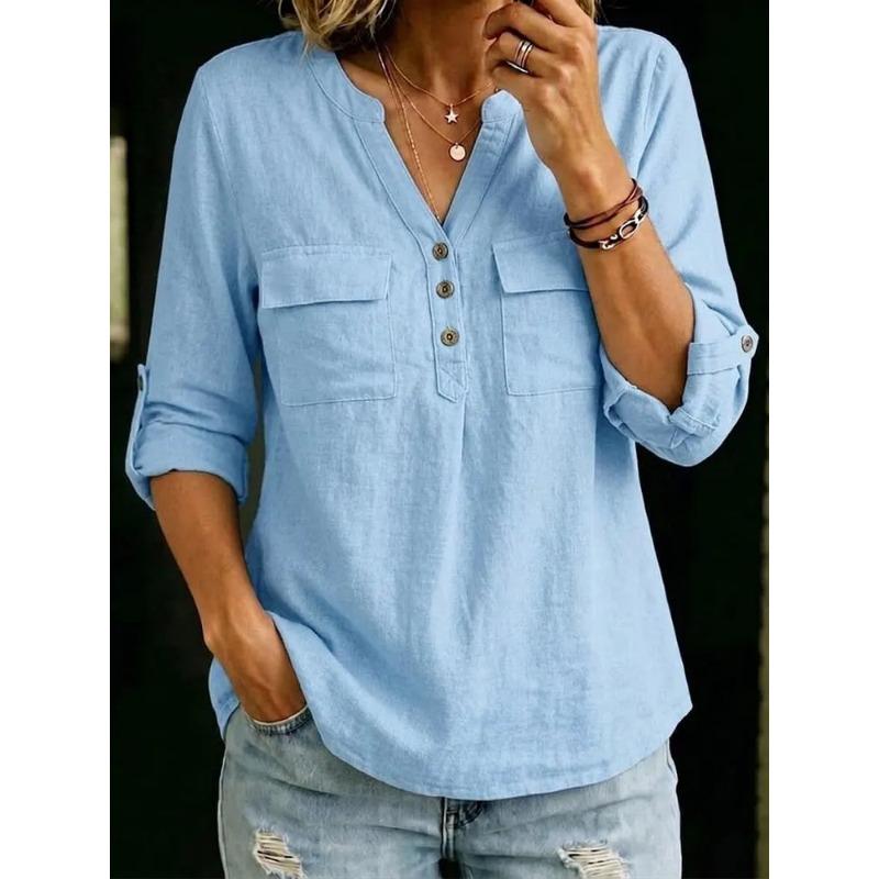 JPNTKY Women's Fashion Casual Long Sleeve V-Neck Blouses & Shirts