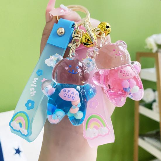 Yousheng Mini Bear Keychain with Pendant Charm Acrylic Metal Bag Charm Wristlet Bracelet Key Ring for Women Girls