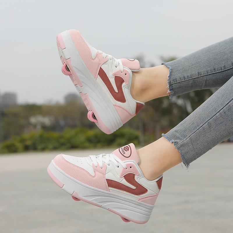 31-42 Chaussures de sport plates détachables à quatre roues pour enfants / femmes Patinage à roulettes d'extérieur Sports Filles Sports Patins à roulettes Chaussures