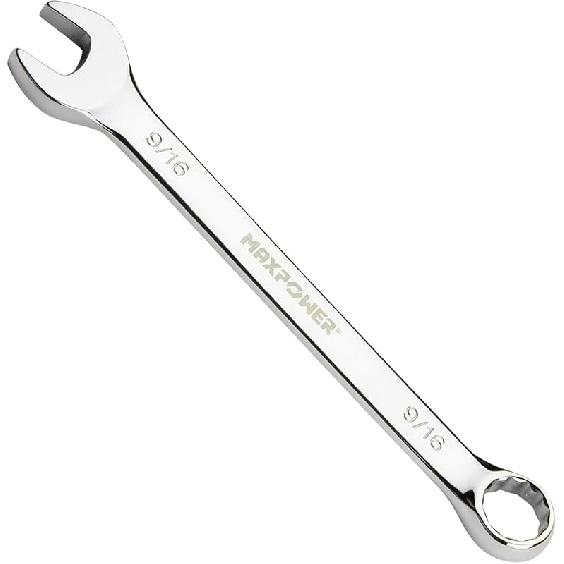 MAXPOWER 1 Inch Combination Wrench, Industrial Grade Spanners with 12 Point Box End, Durable Chrome Vanadium Steel with Off Corners Design, 15 Degree 9/16 Inch