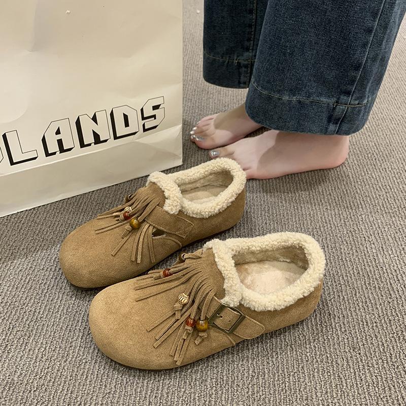 Retro velvet Birkenstocks women's autumn and winter thickened warm cotton shoes comfortable beanie shoes