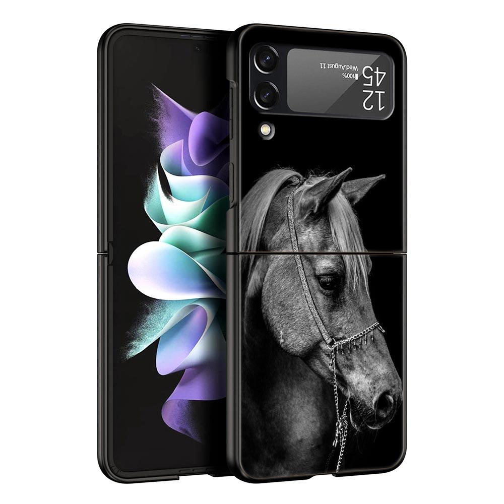 Fashion Animals Horse Deer Giant Panda Phone Case for Samsung Galaxy Z Flip 3 4 5 Black Folding Mobile Shell Hard Protect Cover