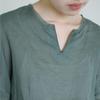 Johnature Women Summer T-shirt V-Neck Long Sleeve Solid Color Tees Ramie High Quality Loose Women Vintage T-Shirts