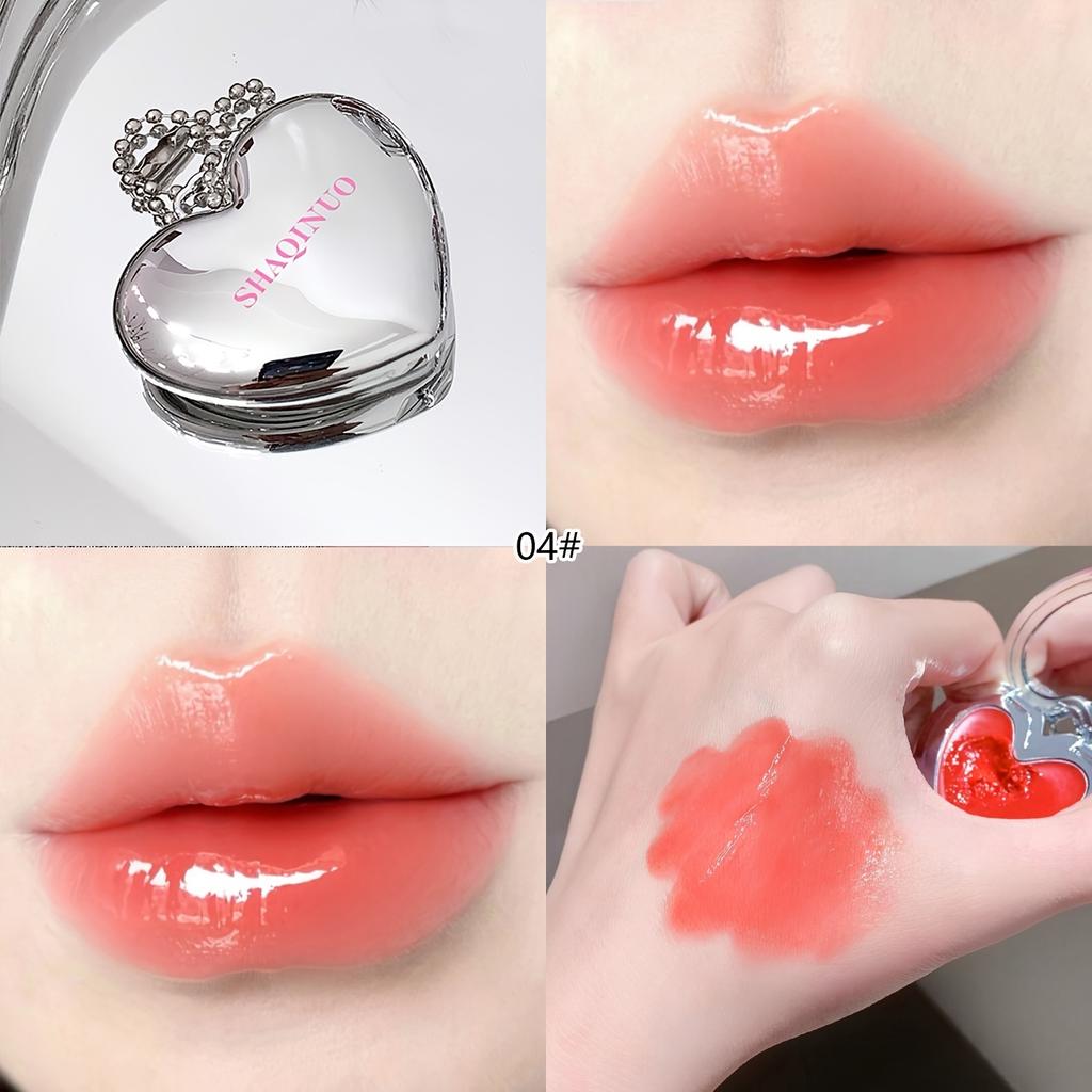 SHAQINUO Heart Shaped Mirror Lip Gloss Moisturizing Hydrating Solid Lip Balm Cute Silver Case Glossy Lip Tint Long Lasting Makeup Gift for Women