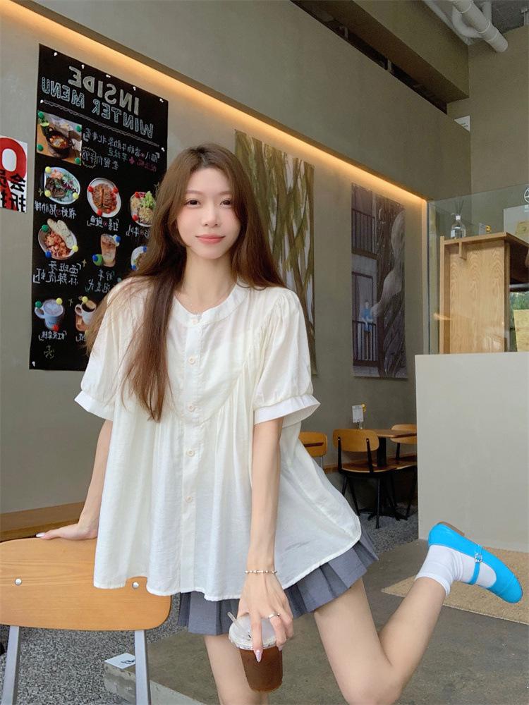 Women's Trendy White Puff Sleeve Lace Collar Casual Summer Top