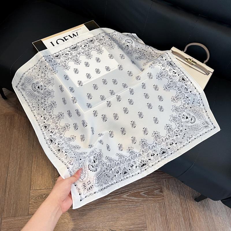 Silk scarf women's spring and autumn decoration versatile ins simple style striped square scarf streamer simulation silk fashion scarf scarf scarf