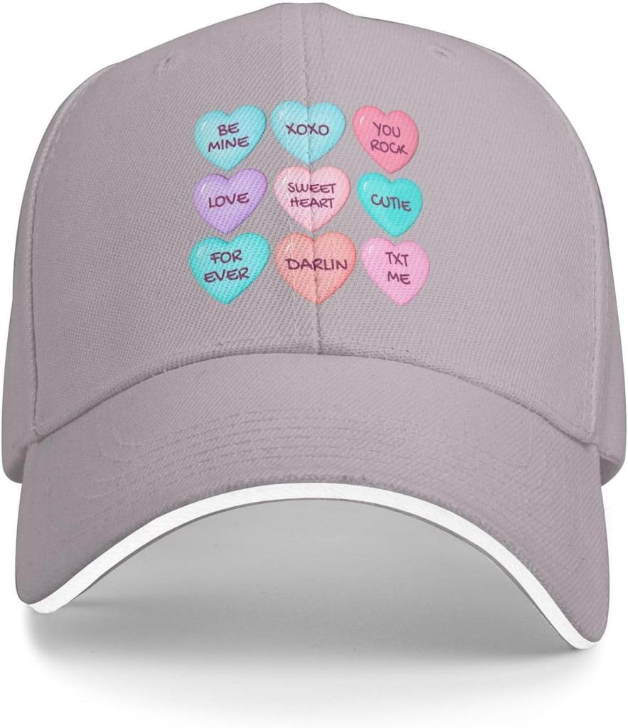 Candy Hearts Themed Baseball Cap Polyester Casual Sun Protection Adjustable Hat for Unisex