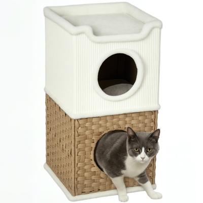 3-Level Indoor Cat House, Cat Tower with Sisal Scratching Post, 41 X 41 X 75.5 Cm, Cream