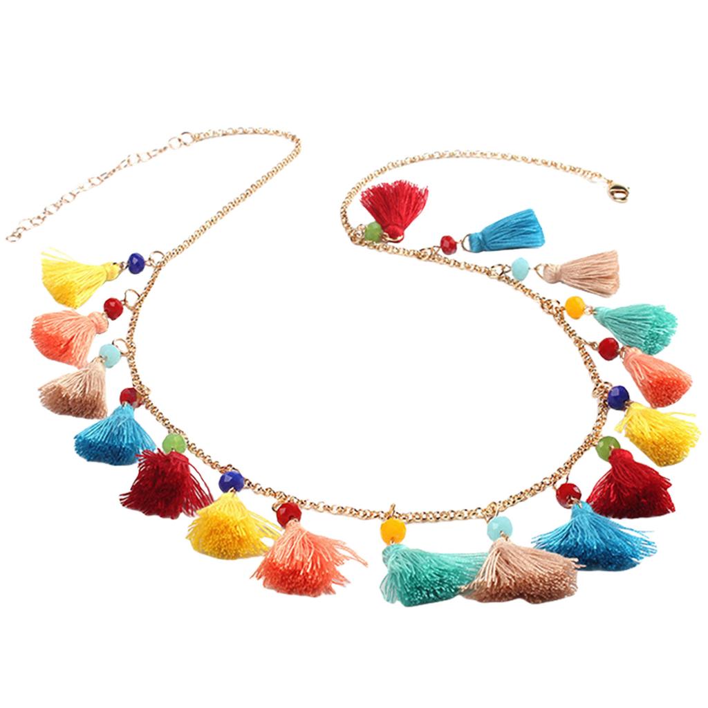 Vintage Bohemian Turquoise Tassels Necklace Ethnic Styles Sweater Chain for Women and Girl Fashion Travel Accessory