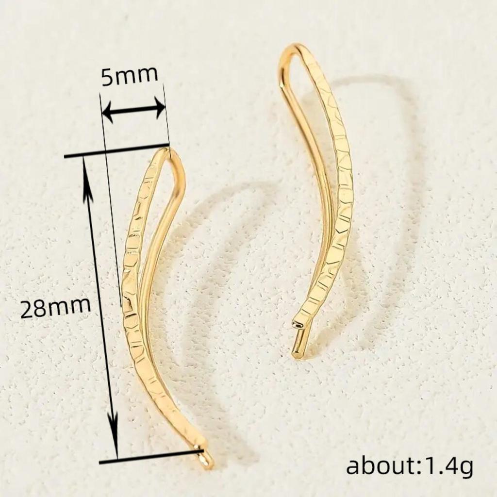 Minimalist Hammered Curved Bar Ear Cuff Stud Earrings Three Tone Option Women Simple Ear Jewelry