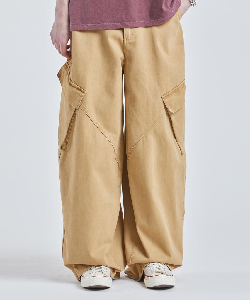 VTWO Washed Wide Cargo Cotton Pants (Beige)