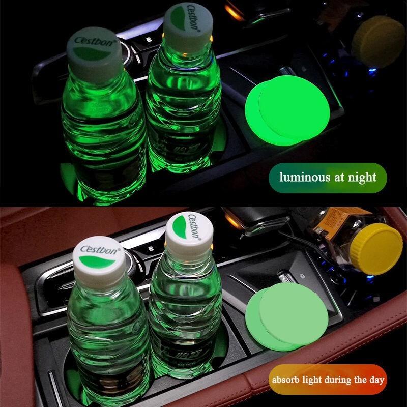 2 Pezzi Sottobicchiere Luminoso per Portabicchieri Auto Antiscivolo Tappetino per Tazza Si Illumina di Notte