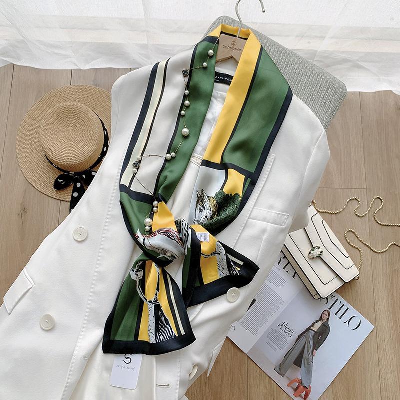 Ins Style Minimalist Double-Sided Striped Simulated Silk Long Scarf Satin Double Layered Scarf French Elegant Retro Headband