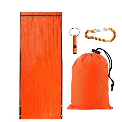 4-teiliger Notfallschlafsack, Nylontasche mit Überlebenspfeife + Notfalldecke + Karabiner, Outdoor, Wander- & Campingausrüstung
