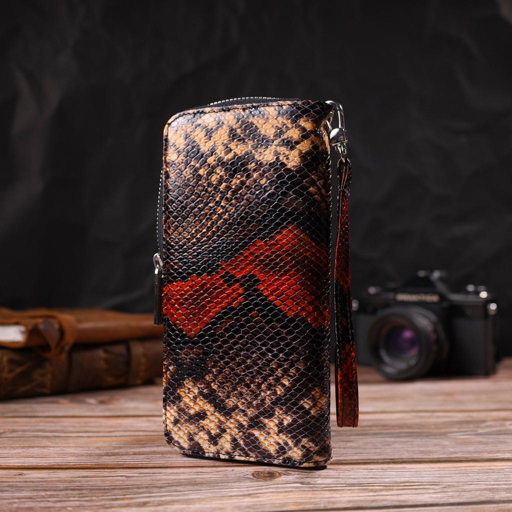 Original Wallet for Women Made of Genuine Textured Leather with Snake Embossing CANPELLINI 21722 Multicolored